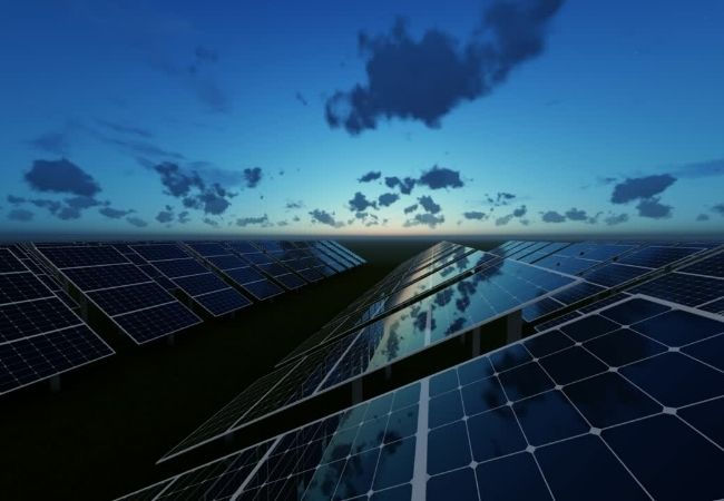 As placas solares captam os raios solares e transformam em energia elétrica.